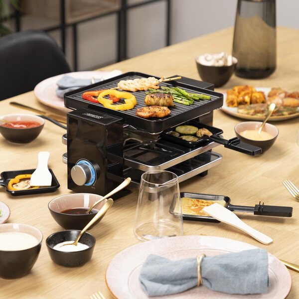 PRINCESS Raclette Elettrica Barbecue da Tavolo Griglia Antiaderente 21x23 cm + 4 Piastre in Alluminio Potenza 700 Watt colore Nero - 01.162915.01.0