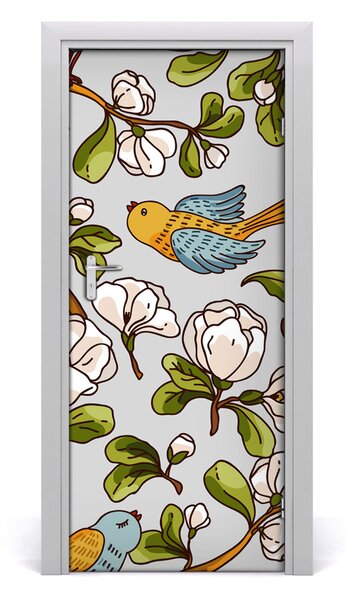 Adesivo per porta interna Uccelli e fiori 75x205 cm