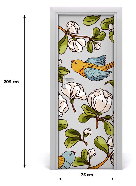 Adesivo per porta interna Uccelli e fiori 75x205 cm