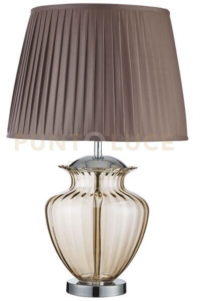 Lampada da tavolo elina - vetro ambra, cromo, paralume plissettato 