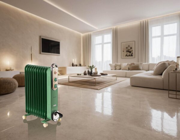 Ariete Radiatore Termosifone Elettrico ad Olio Stufa Portatile 11 Elementi Potenza 2500 Watt colore Verde - 00B825204AR0 Linea Vintage