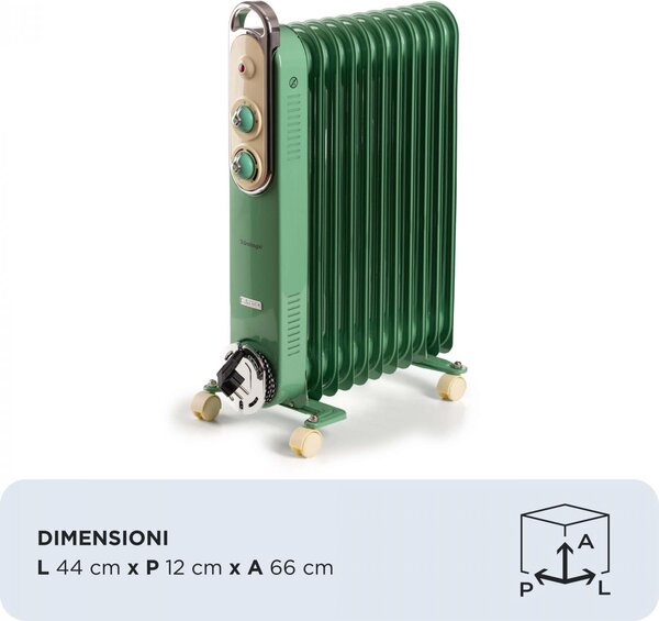 Ariete Radiatore Termosifone Elettrico ad Olio Stufa Portatile 11 Elementi Potenza 2500 Watt colore Verde - 00B825204AR0 Linea Vintage