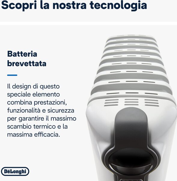 De Longhi Radiatore Termosifone Elettrico ad Olio Stufa Portatile 7 Elementi Potenza 1500 Watt con Termostato - TRRS 0715