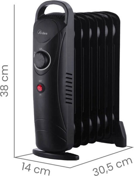 Ardes Radiatore Termosifone Elettrico ad Olio Stufa portatile 7 elementi Potenza 800 Watt con Termostato colore Nero - AR4R07M2 Oilo Mini 2