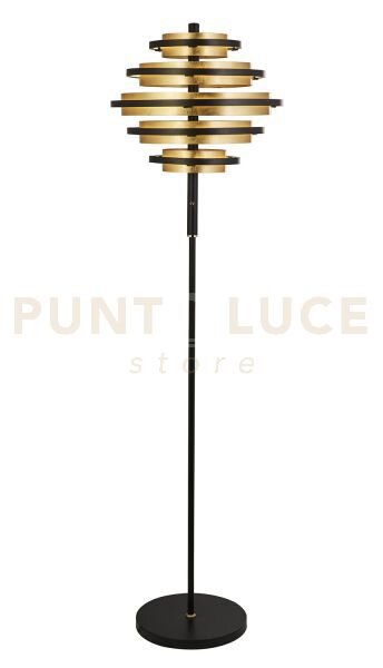 Lampada da terra hive 5lt - metallo nero e foglia oro