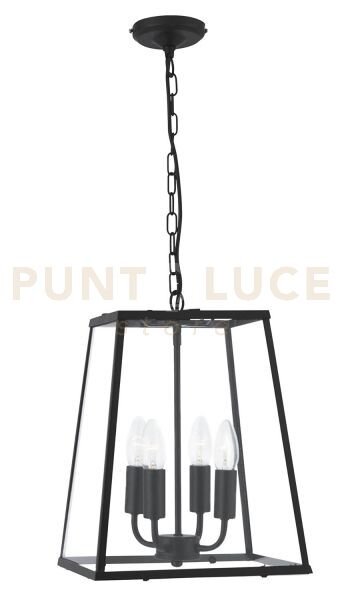 Lanterna noir 4lt pendente - metallo nero e vetro trasparente
