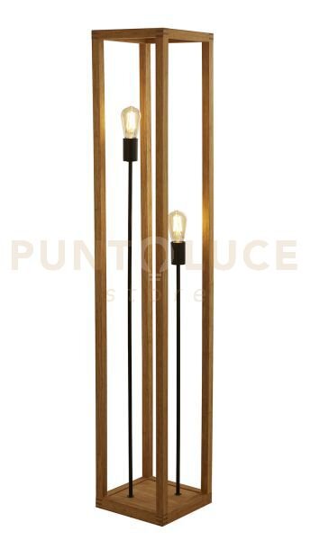 Lampada da terra quadrata 2lt - legno naturale e metallo nero