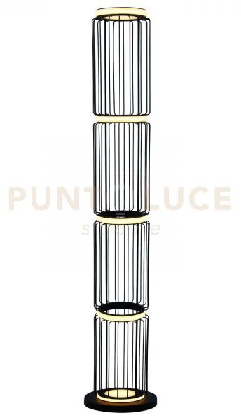 Lampada da terra circolo cage - metallo nero e silicone bianco