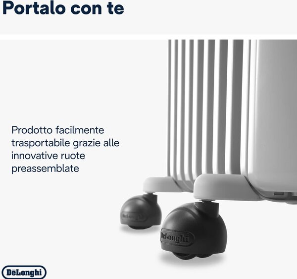 De Longhi Radiatore Termosifone Elettrico ad Olio Stufa Portatile 9 Elementi Potenza 2000 Watt con Termostato - TRRS 0920
