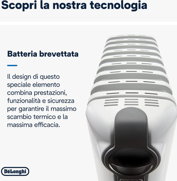 De Longhi Radiatore Termosifone Elettrico ad Olio Stufa Portatile 9 Elementi Potenza 2000 Watt con Termostato - TRRS 0920