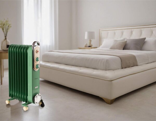 Ariete Radiatore Termosifone Elettrico ad Olio Stufa Portatile 9 Elementi Potenza 2000 Watt colore Verde - 00B825104AR0 Linea Vintage