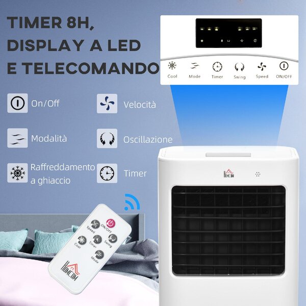 DecHome Raffrescatore d'Aria Portatile Evaporativo senza Tubo con Funzione Deumidificatore e Ventilatore Potenza 65W Capacit Tanica 15L