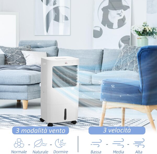 DecHome Raffrescatore d'Aria Portatile Evaporativo senza Tubo con Funzione Deumidificatore e Ventilatore Potenza 65W Capacit Tanica 15L