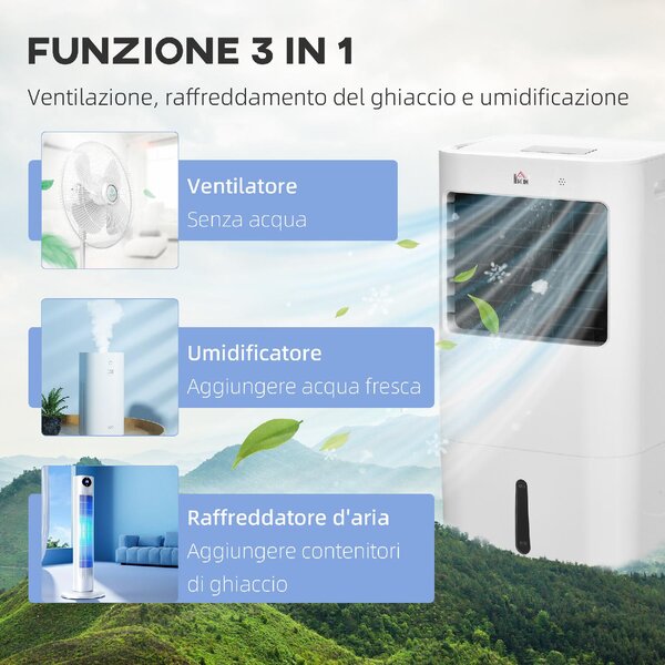 DecHome Raffrescatore d'Aria Portatile Evaporativo senza Tubo con Funzione Deumidificatore e Ventilatore Potenza 65W Capacit Tanica 15L