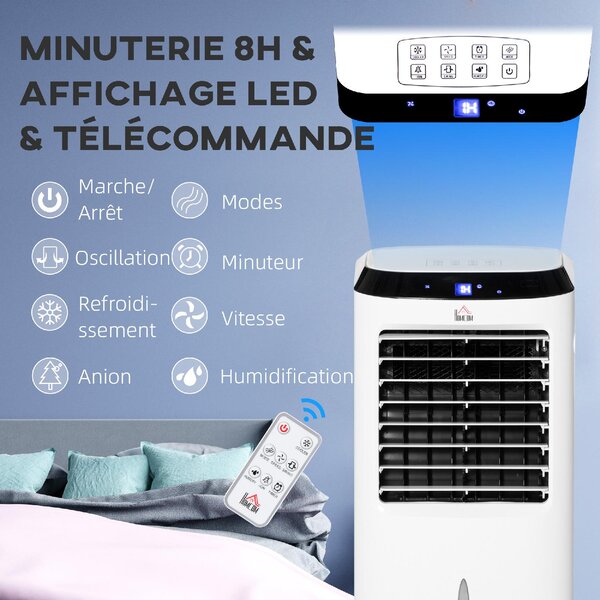 DecHome Raffrescatore d'Aria Portatile Evaporativo senza Tubo con Funzione Umidificatore e Ionizzatore Potenza 60W Capacit Tanica 10L