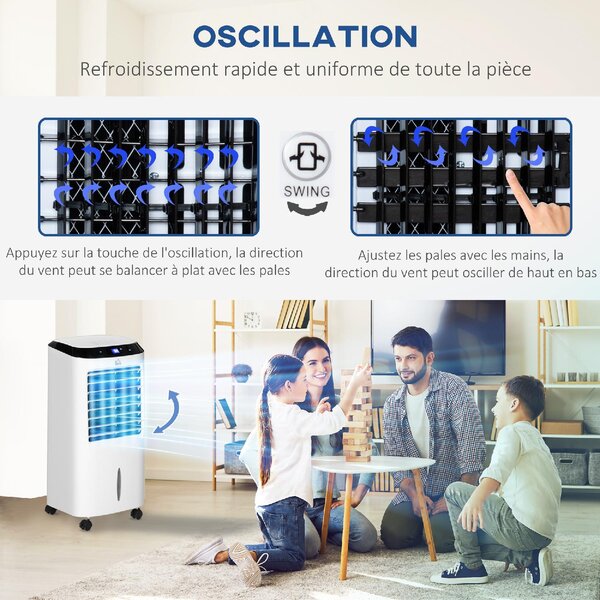 DecHome Raffrescatore d'Aria Portatile Evaporativo senza Tubo con Funzione Umidificatore e Ionizzatore Potenza 60W Capacit Tanica 10L