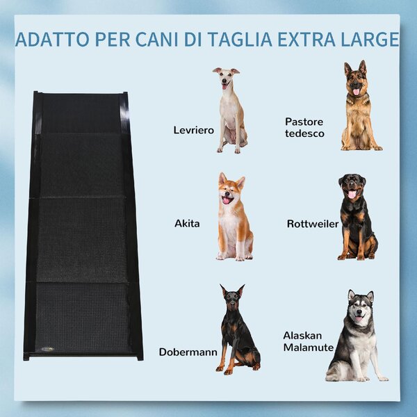 AllMyPets Rampa per Cani Pieghevole con Superficie Antiscivolo in MDF e Alluminio 158x43.5x2.5 cm colore Nero