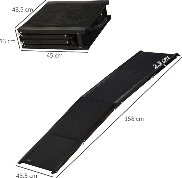 AllMyPets Rampa per Cani Pieghevole con Superficie Antiscivolo in MDF e Alluminio 158x43.5x2.5 cm colore Nero
