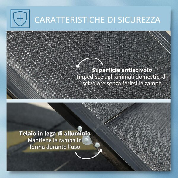 AllMyPets Rampa per Cani Pieghevole con Superficie Antiscivolo in MDF e Alluminio 158x43.5x2.5 cm colore Nero