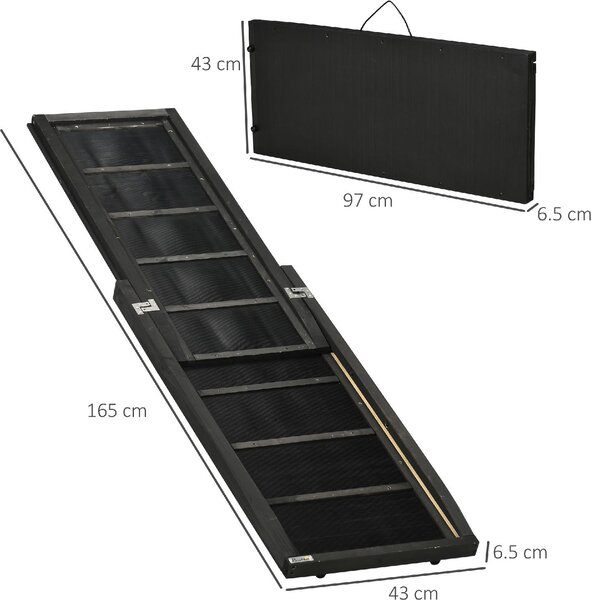 AllMyPets Rampa per Cani Pieghevole in Legno con Superficie Antiscivolo e Maniglia Laterale 43x165x6.5cm Nero