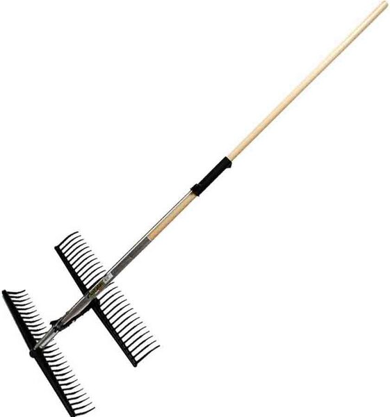 VivaGarden Rastrello Raccoglitore Doppio Pettine in PP con Manico in Legno 28 x 2 Denti Larghezza raccolta 55 cm - PF20061