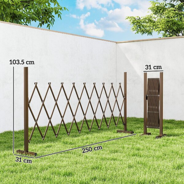 VivaGarden Recinzione per Giardino a Larghezza Regolabile in Metallo e Alluminio 250x31x103.5 cm colore Marrone