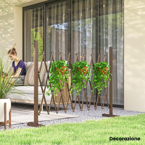 VivaGarden Recinzione per Giardino a Larghezza Regolabile in Metallo e Alluminio 250x31x103.5 cm colore Marrone