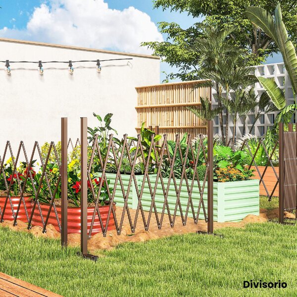 VivaGarden Recinzione per Giardino a Larghezza Regolabile in Metallo e Alluminio 250x31x103.5 cm colore Marrone