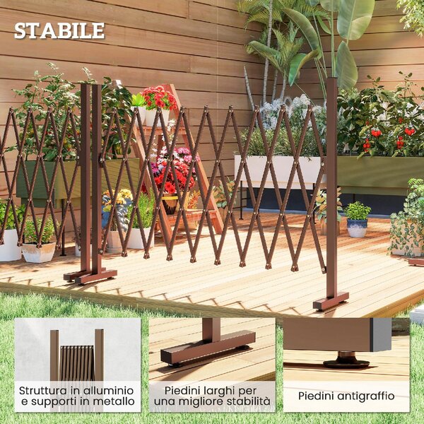 VivaGarden Recinzione per Giardino a Larghezza Regolabile in Metallo e Alluminio 250x31x103.5 cm colore Marrone
