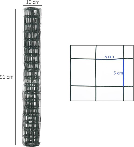 Brugel Rete Metallica da Giardino con Rivestimento in PVC per Recinzioni da Esterno 500x91cm Verde - 134D06