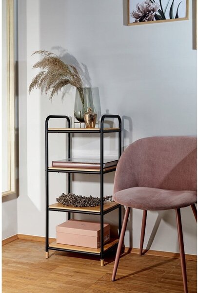 Scaffale da bagno nero in metallo con 4 ripiani in bambù 42x94,5 cm Loft - Wenko