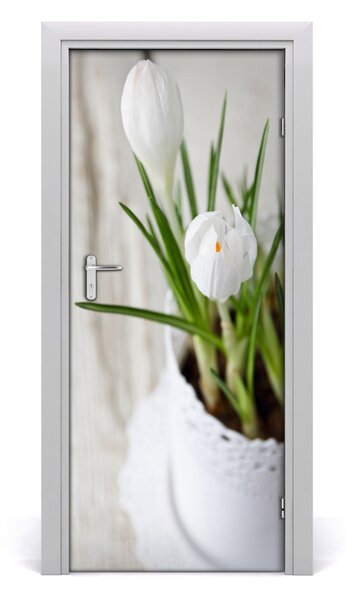 Adesivo per porta Crocus bianchi 75x205 cm