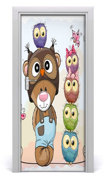 Poster adesivo per porta Orso e gufi 75x205 cm