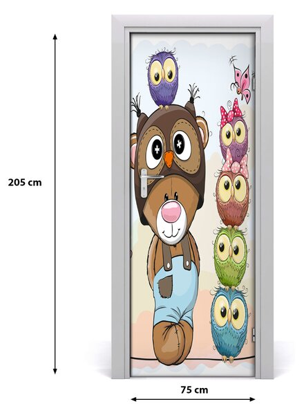 Poster adesivo per porta Orso e gufi 75x205 cm