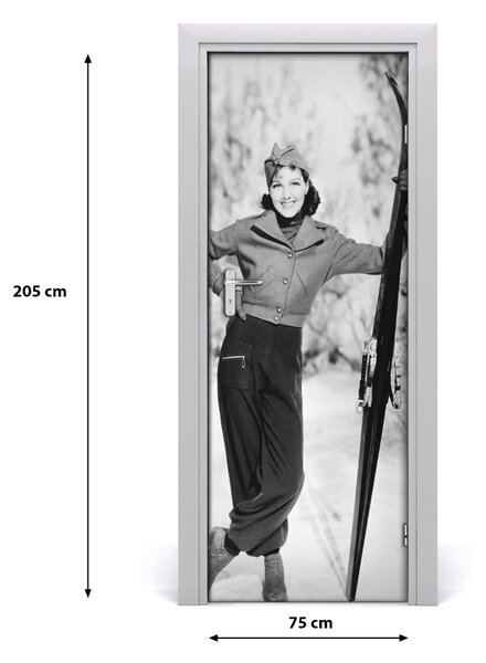 Adesivo per porta Una donna con gli sci 75x205 cm