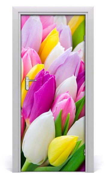 Poster adesivo per porta Tulipani colorati 75x205 cm