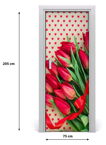 Adesivo per porta interna Tulipani rossi 75x205 cm