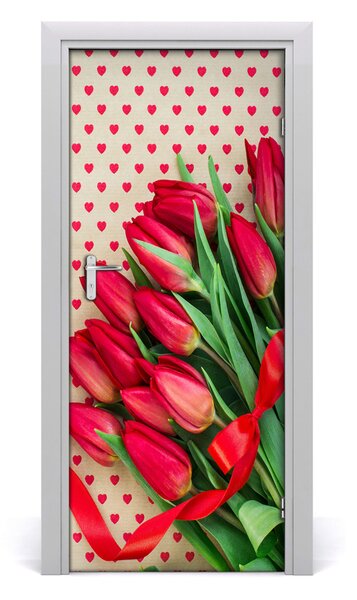 Adesivo per porta interna Tulipani rossi 75x205 cm