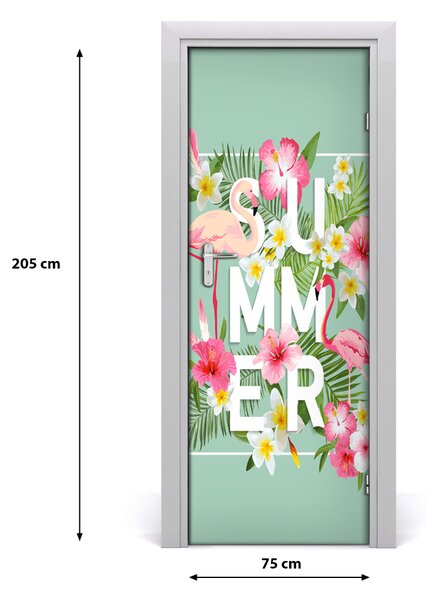 Adesivo per porta Vacanze e fenicotteri 75x205 cm