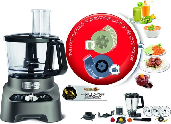 Moulinex Robot da Cucina Multifunzione Capacit 3 Litri Potenza 1000 watt 2 Velocit + Pulse colore Grigio - FP825E10 Double Force