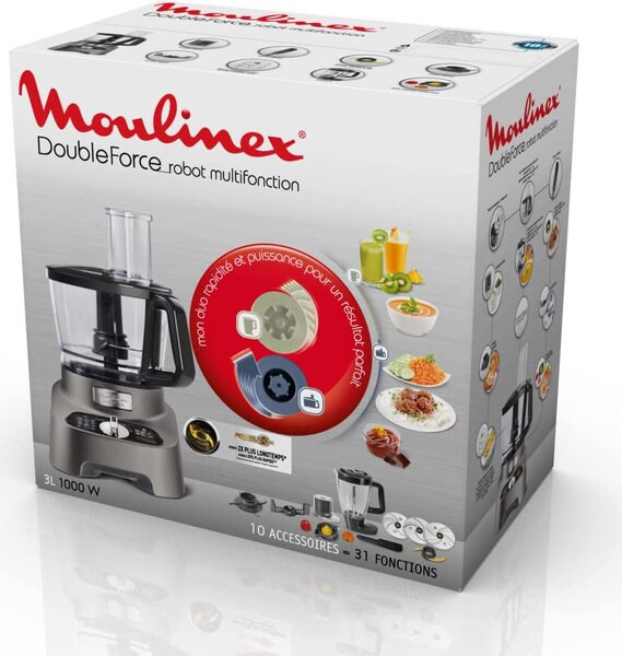Moulinex Robot da Cucina Multifunzione Capacit 3 Litri Potenza 1000 watt 2 Velocit + Pulse colore Grigio - FP825E10 Double Force