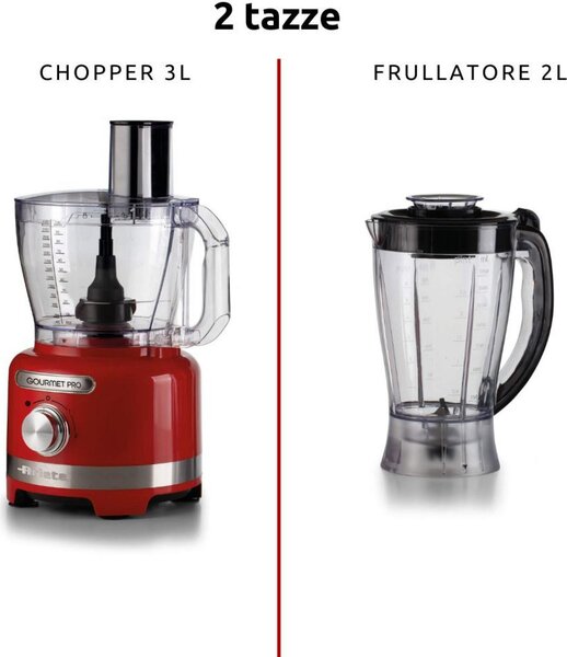 Ariete Robot da Cucina Multifunzione Capacit 3 Litri Potenza 1000 Watt 2 Velocit + Pulse colore Rosso - 00C178200AR0 Gourmet Pro Moderna
