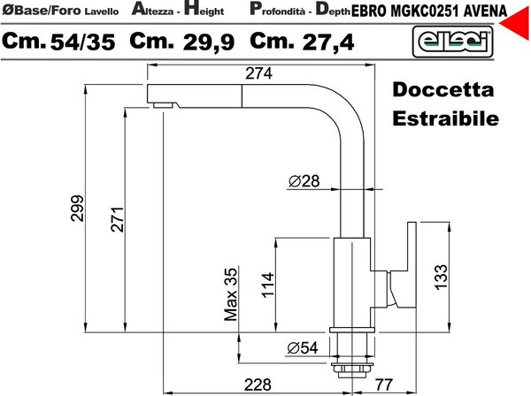ELLECI Rubinetto Cucina Miscelatore con Doccetta Estraibile Monocomando in Granitek colore 51 Avena - MGKC0251
