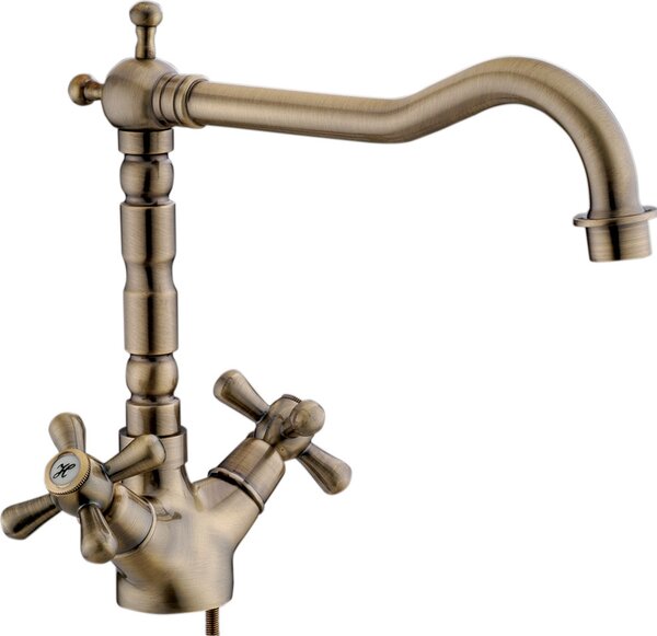 R.A. Rubinetto Cucina Miscelatore Doppio Comando pomelli a croce colore Bronzo - 137B Serie Sofia