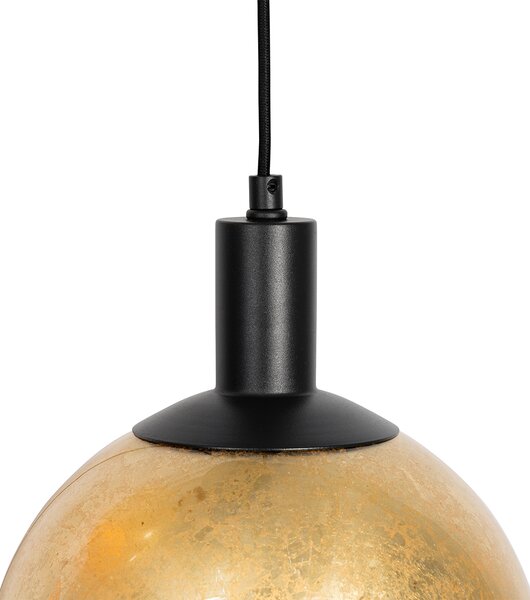 Lampada a sospensione di design nera con vetro dorato 3 luci - Bert