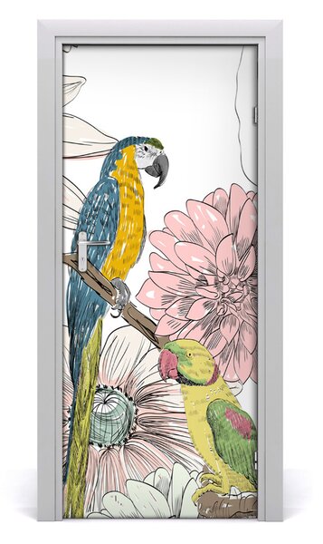 Adesivo per porta Pappagalli e fiori 75x205 cm