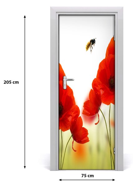 Poster adesivo per porta Poppies da campo 75x205 cm