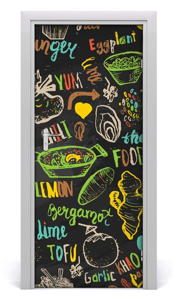 Adesivo per porta interna Piatti tailandesi 75x205 cm