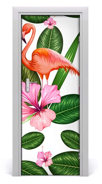 Sticker porta Flamingos e fiori 75x205 cm