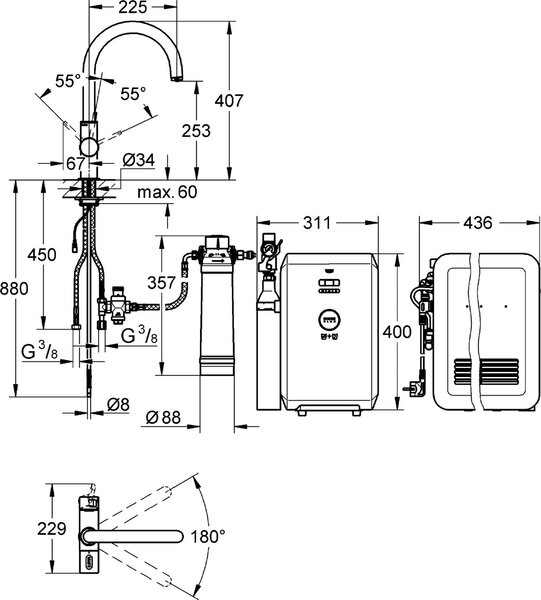 GROHE Rubinetto Cucina Miscelatore Monocomando Sistema filtrante Acqua colore Cromo - 31323001